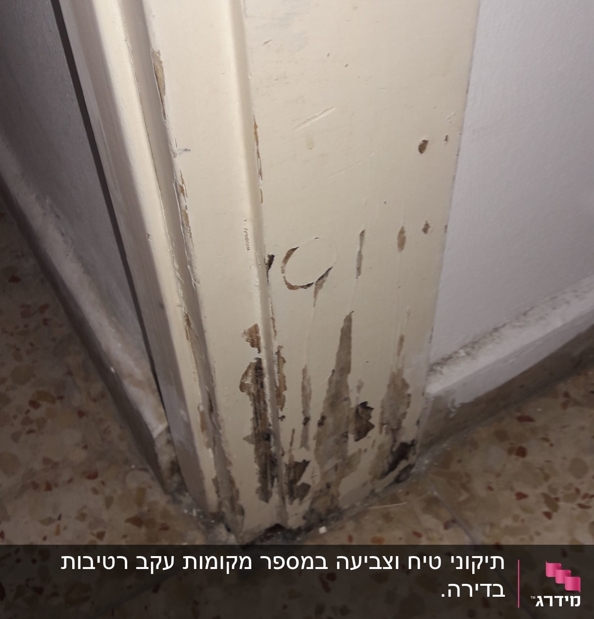 משקוף דלת עם צבע מתקלף ונזקי רטיבות